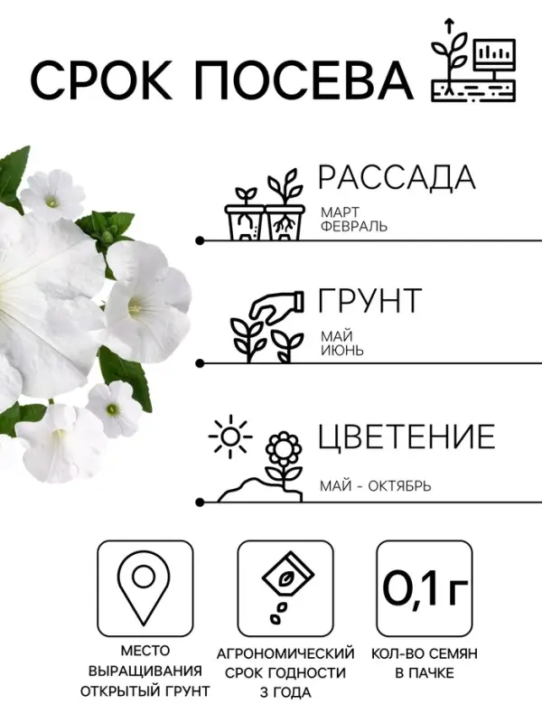 Семена цветов Петуния &laquo;Снежный шар&raquo;, многоцветковая, 0.1 г, &laquo;Агрофирма АЭЛИТА&raquo;