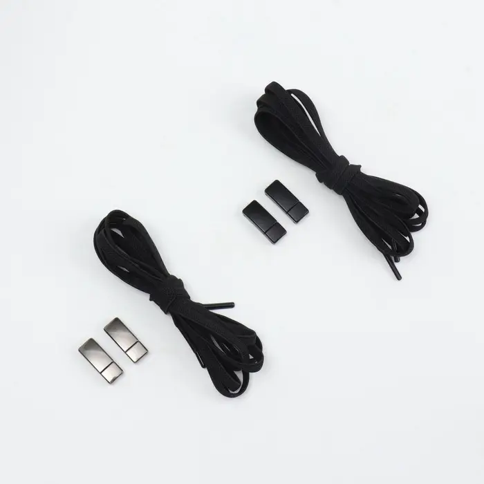 Шнурки для обуви, пара, с плоским сечением и фиксатором на магнитах, 100 см, чёрные
