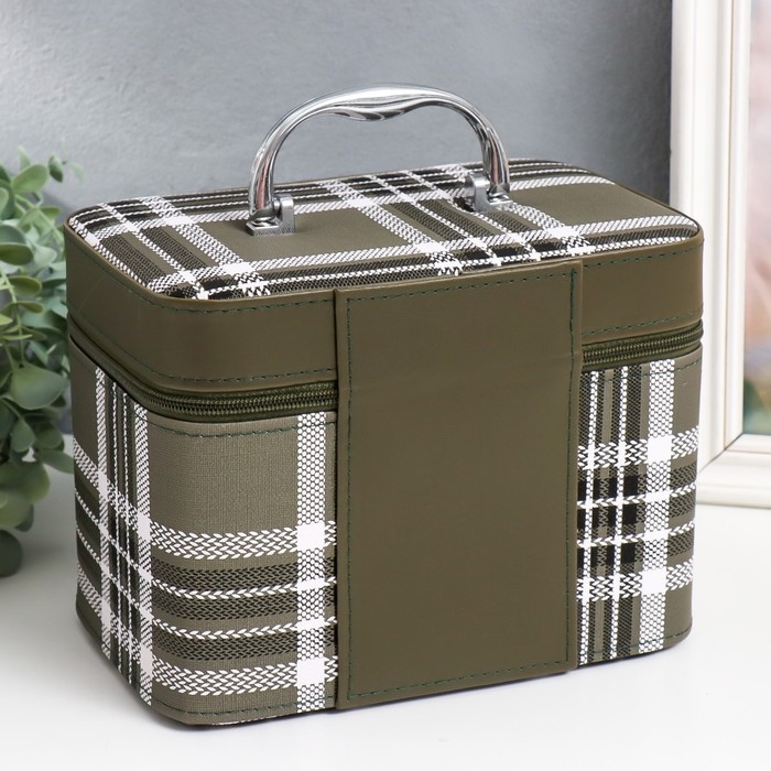 Шкатулка кожзам с зеркалом  Шкатулка кожзам с зеркалом "Клетка. Зелёный" набор 3 шт 18х10х12,5 21х13х15,5 23х15х18,5 см