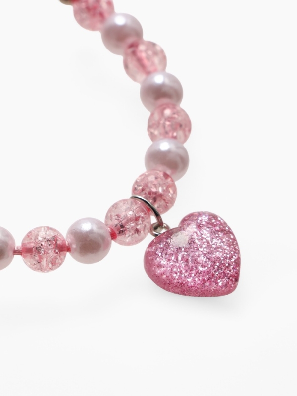 Браслет детский "Выбражулька" на затяжке, сердце с бусинами, цвет розовый