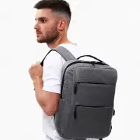 Рюкзак для ноутбука, городской, с USB, ручная кладь, 30&times;12&times;43 см, серый