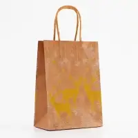 Пакет крафт с золотым тиснением, круглая ручка, «Новый год» 15×21×8 см, 120 г