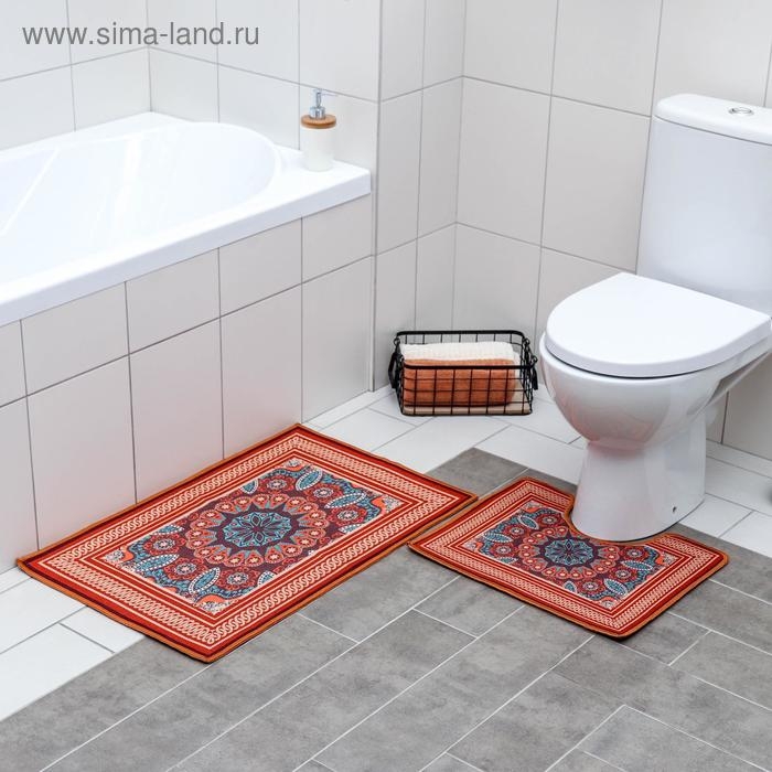 Набор ковриков для ванной и туалета Доляна «Геомертик», 2 шт: 50×78 см, 40×50 см, цвет серый Набор ковриков для ванной и туалета Доляна «Геомертик», 2 шт: 50×78 см, 40×50 см, цвет серый