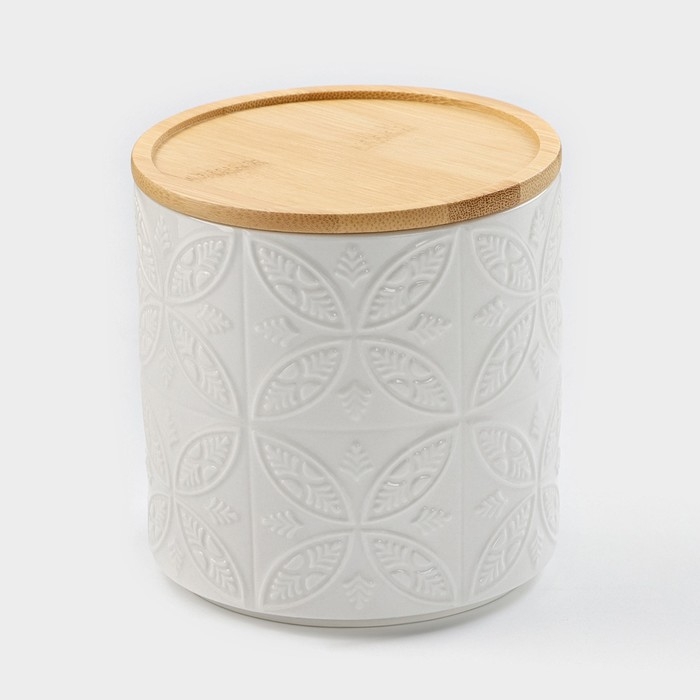 Банка для хранения сыпучих продуктов BellaTenero, 660 мл, d=10,5 см, с бамбуковой крышкой, фарфоровая, цвет белый
