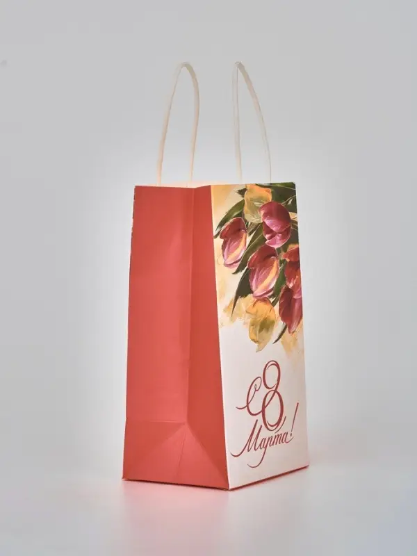 Пакет подарочный крафт «8 марта», 12 × 21 × 9 см