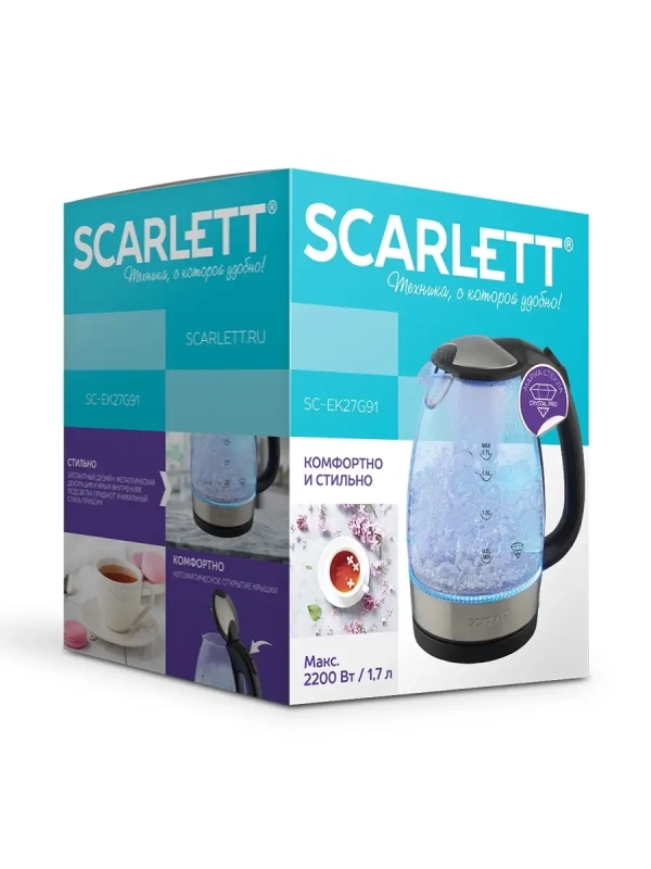 Чайник электрический стеклянный с подсветкой SC-EK27G91 1,7л Чайник электрический стеклянный с подсветкой SC-EK27G91 1,7л