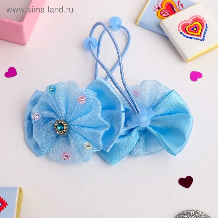 Резинка для волос "Маленькая модница" (цена за пару) стразы, голубой