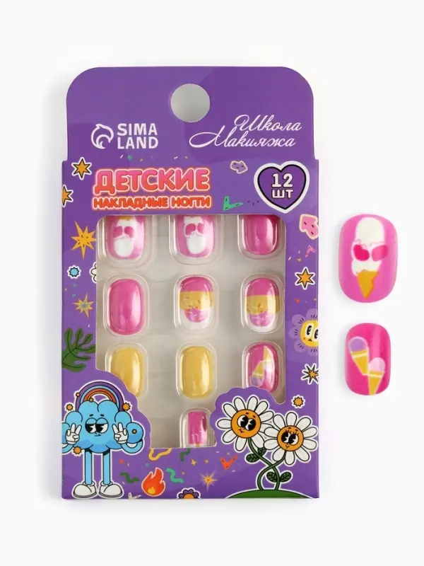 Детские накладные ногти &laquo;Сладкие пирожные&raquo;, 12 шт.