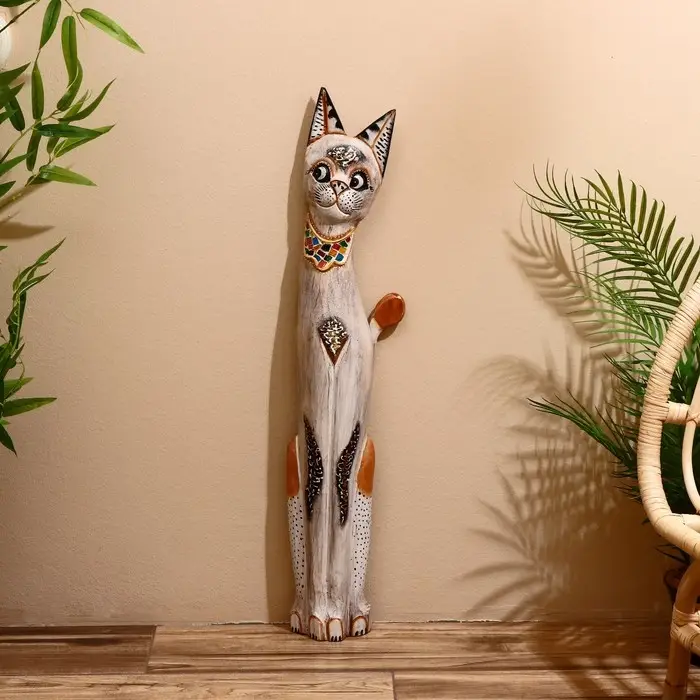 Сувенир дерево "Кошка с мозаичными вставками" серая 80х13х7 см