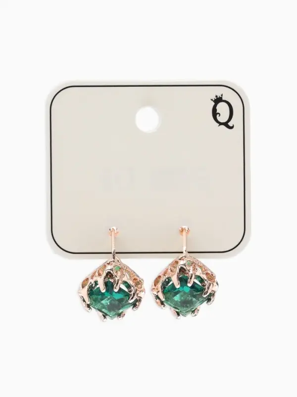 Серьги со стразами &laquo;Эдель&raquo;, ромб, зелёные в розовом золоте
