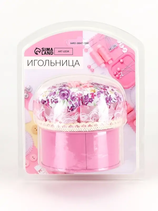 Игольница со шкатулкой для хранения мелочей, 8&times;7.8&times;7.8 см, цвет розовый