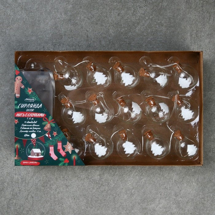 Гирлянда «Нить» 1.6 м с насадками «Шарики с ёлочкой», IP20, серебристая нить, 15 LED, батарейки ААх2 (нет в комплекте), свечение белое Гирлянда «Нить» 1.6 м с насадками «Шарики с ёлочкой», IP20, серебристая нить, 15 LED, батарейки ААх2 (нет в комплекте), свечение белое