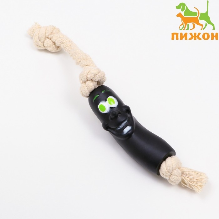 Игрушка  Игрушка "Обугленная сосиска на верёвке" для собак, 14 см, чёрная