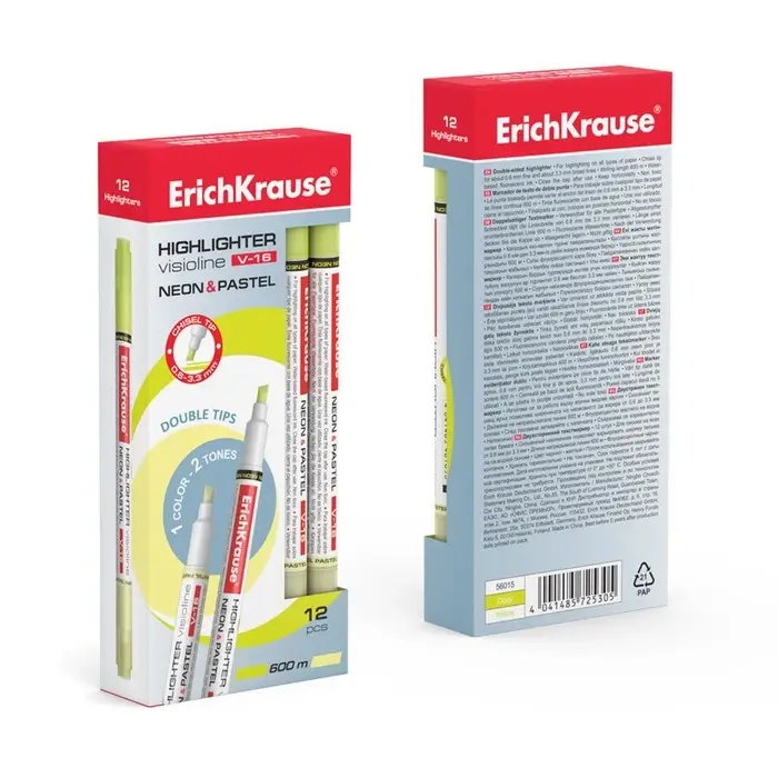 Маркер текстовыделитель ErichKrause Visioline V-16 Neon+Pastel, 0.6-3.3 мм, двусторонний, чернила на водной основе, жёлтый Маркер текстовыделитель ErichKrause Visioline V-16 Neon+Pastel, 0.6-3.3 мм, двусторонний, чернила на водной основе, жёлтый