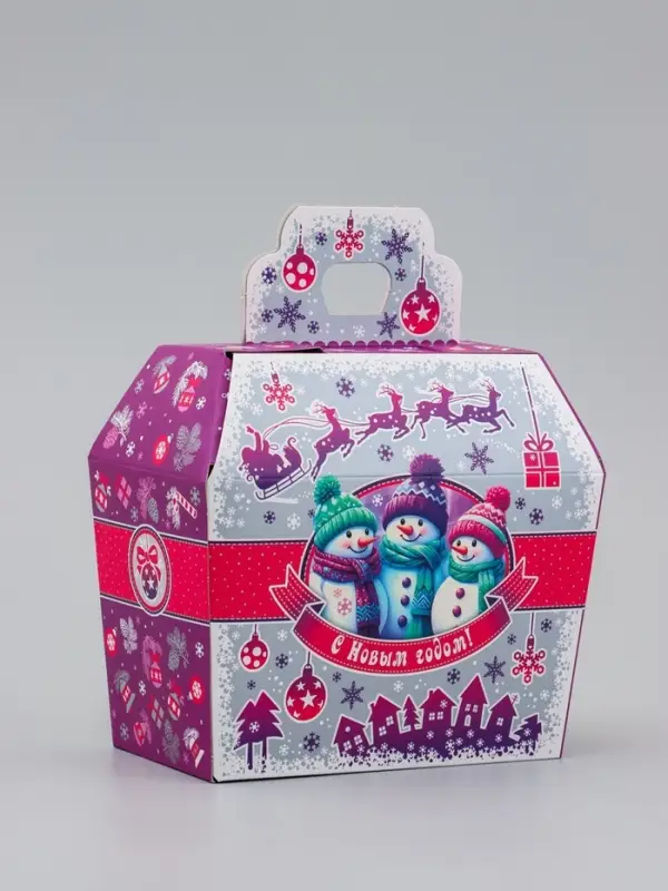 Коробка Новогодняя подарочная Коробка Новогодняя подарочная "Три снеговика" 19,5 х 17 х 11 см