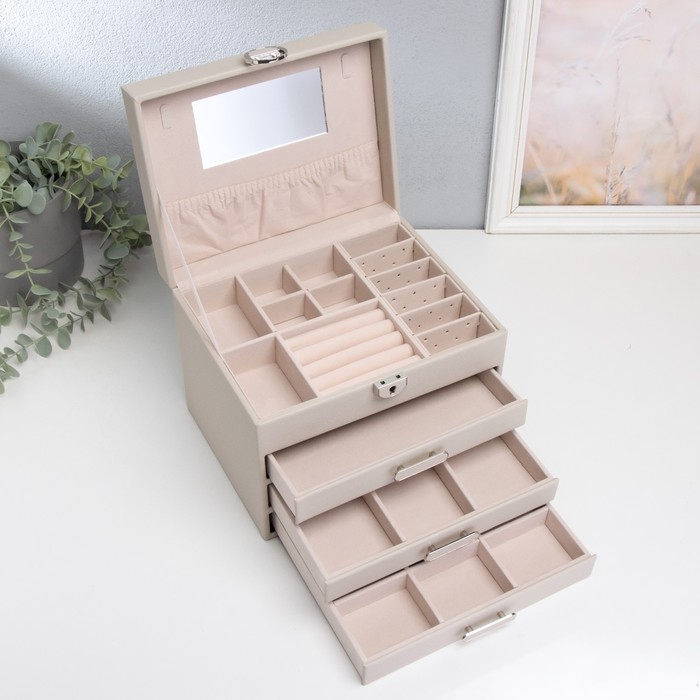 Шкатулка кожзам для украшений  Шкатулка кожзам для украшений "Винта" бежевая22х17х18 см