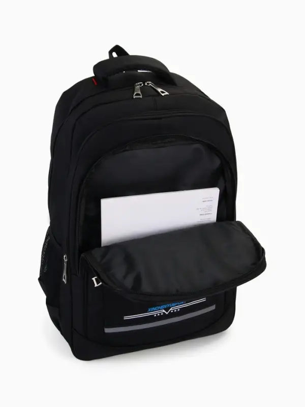 Рюкзак со светоотражающей полосой, 2 отдела на молнии, 4 кармана, размер 37&times;17&times;54 см, чёрный