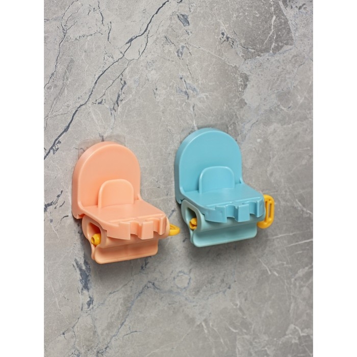 Держатель для зубных щёток с выдавливателем для пасты на липучке, 7×5,2×8 см, цвет МИКС