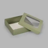 Коробка складная крышка-дно с окном, 20&times;20&times;6 см, оливковая