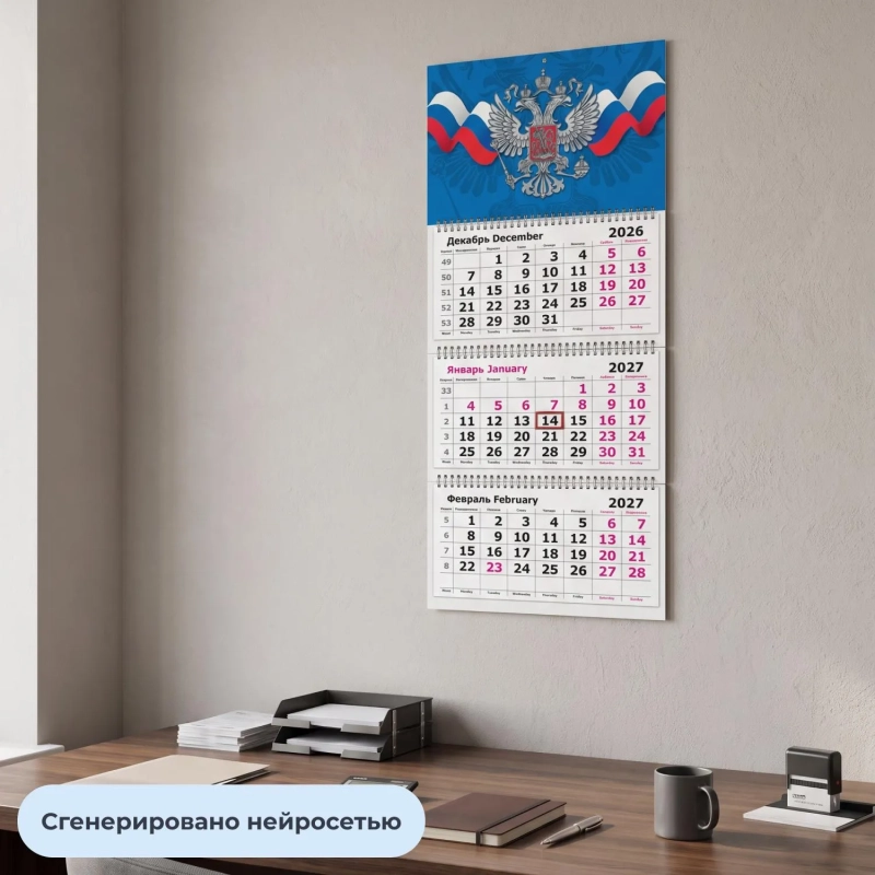 Календарь настенный 3-х блочный 2027 Attache Госсимволика 305х675мм
