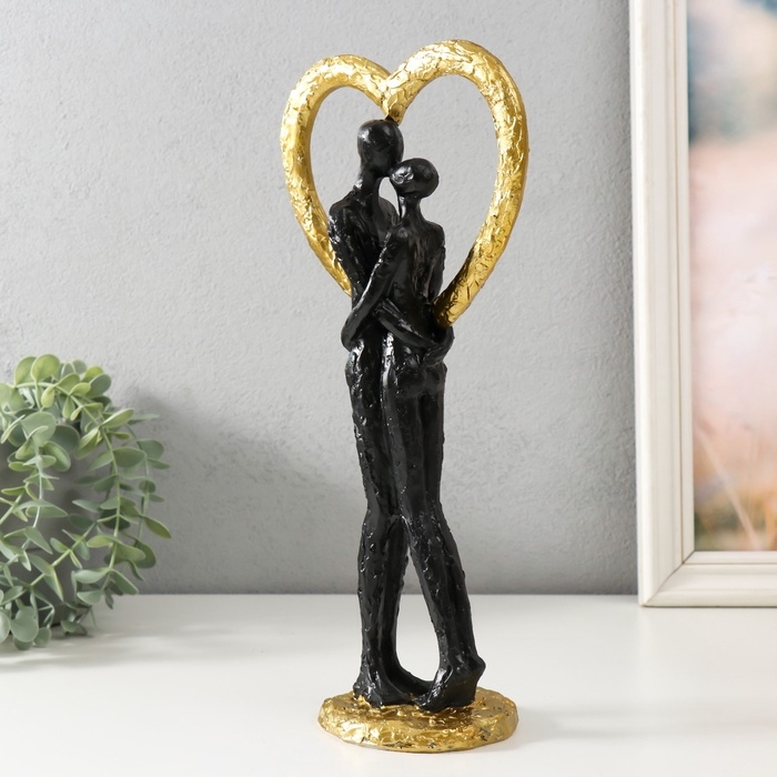 Сувенир полистоун  Сувенир полистоун "Абстракция. Поцелуй у сердца" золото с чёрным 14,5х9х32 см