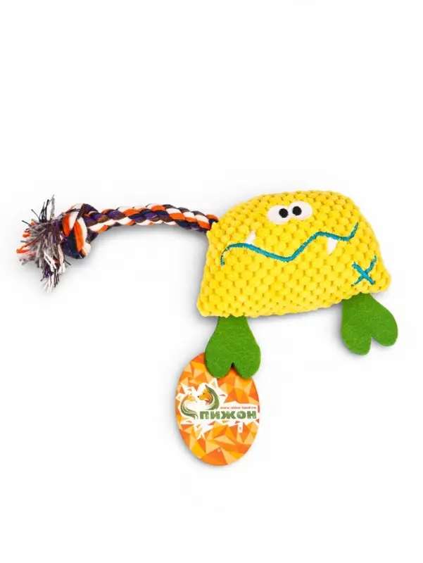 Мягкая игрушка для собак &laquo;Монстрик с канатом&raquo;, 23 см, с пищалкой, жёлтая