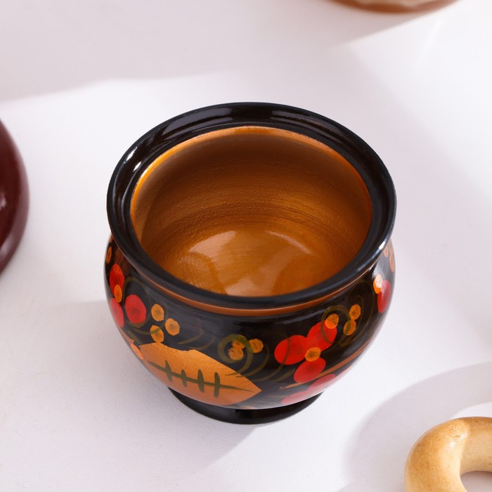 Солонка «Ягодка», малая, с крышкой, 7×6 см, хохлома Солонка «Ягодка», малая, с крышкой, 7×6 см, хохлома