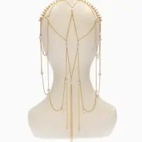 Украшение для волос "Паутина" 44см, цвет белый в золоте