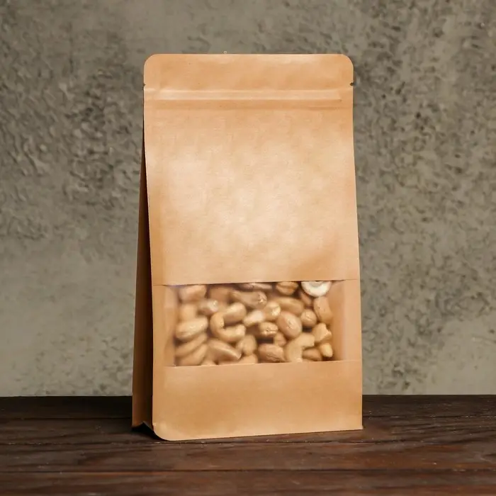 Пакет Zip - lock, крафт, с плоским дном, прямоугольное окно, 14×24 см