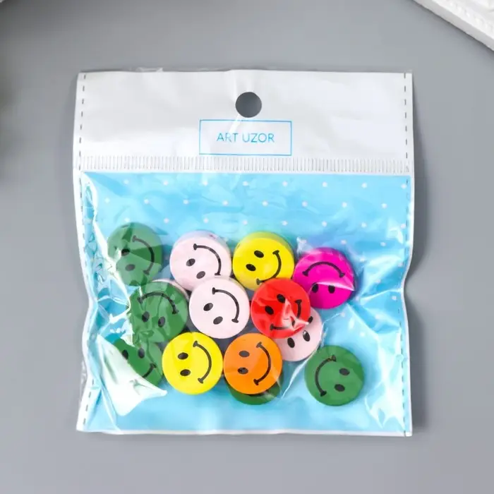 Набор бусин для творчества дерево  Набор бусин для творчества дерево "Смайлики цветные" набор 15 гр 0,6х1,7х1,7 см