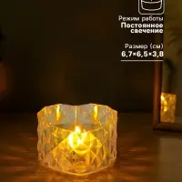 Светодиодная свеча LED - ночник RISALUX &laquo;В сердце&raquo;, от батареек 3&times;LR1130, прозрачный, 6.7&times;6.5&times;3.8 см