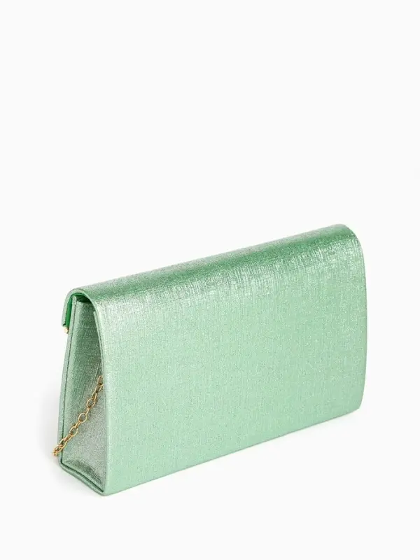 Сумка-клатч женская вечерняя на магните, на золотистой цепочке, мерцающая, светло-зелёная