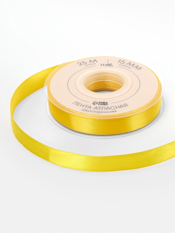 Лента атласная двухсторонняя № 0645 15мм*25±1м жёлтый TR Лента атласная двухсторонняя № 0645 15мм*25±1м жёлтый TR