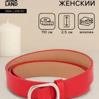 Ремень женский, затяжка, 2.5&times;110 см, без винта, серебристая пряжка, красный