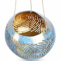 Подсвечник подвесной из кокоса, 12&times;12&times;8.5 см, голубой-золотой