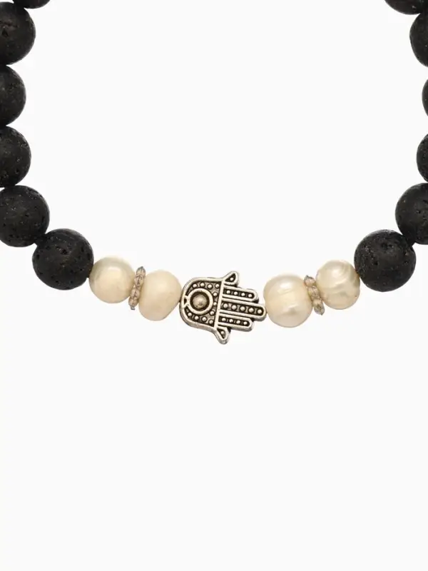 Браслет  Браслет "Хамса" жемчуг, лава, длина 18 см