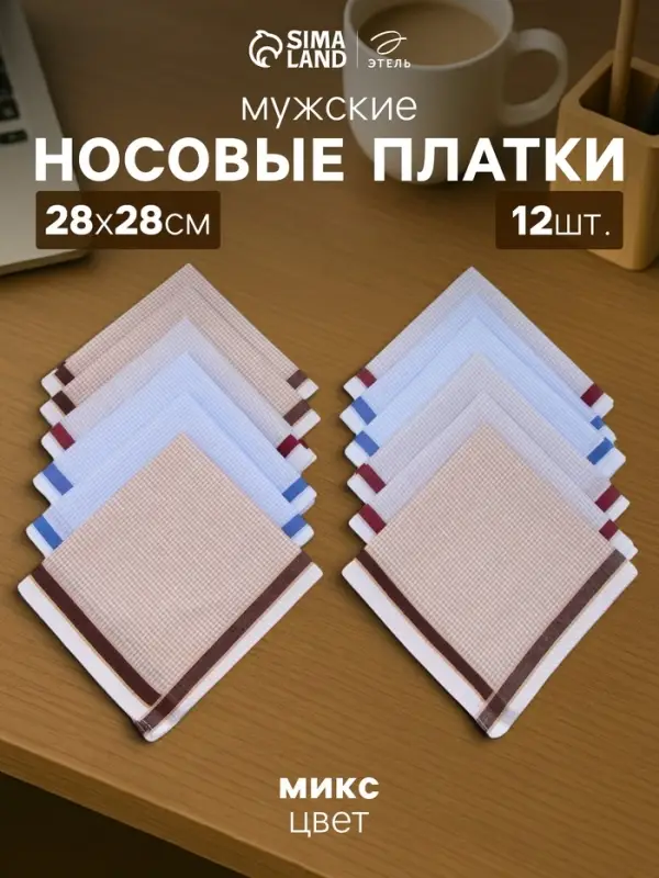 Платки носовые мужские &laquo;Этель. Клетка&raquo;, 28&times;28 см, хлопок 100%, МИКС
