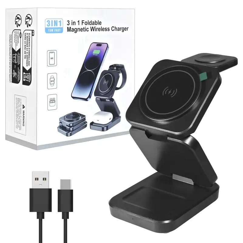 Беспроводная зарядка 3 в 1 ABK-A380 черный Беспроводная зарядка 3 в 1 ABK-A380 черный