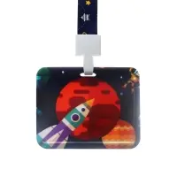 Бейдж горизонтальный Calligrata, &laquo;Космос&raquo;, внешний размер 100&times;78 мм, внутренний размер 52&times;82 мм, на ленте-42 см, пластик