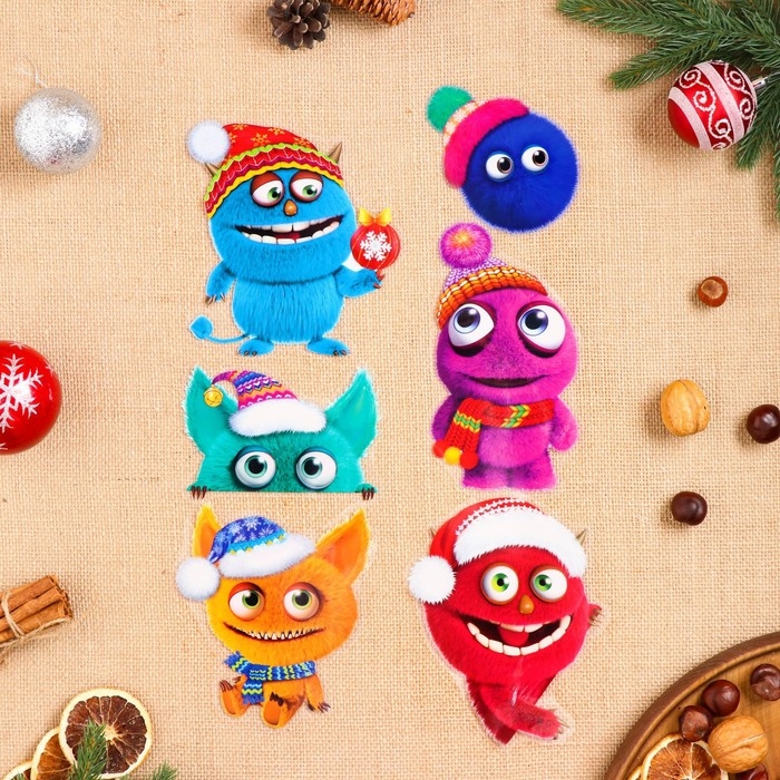 Набор наклеек оформительский  Набор наклеек оформительский "Новогодние монстрики" 49,3х33,6см