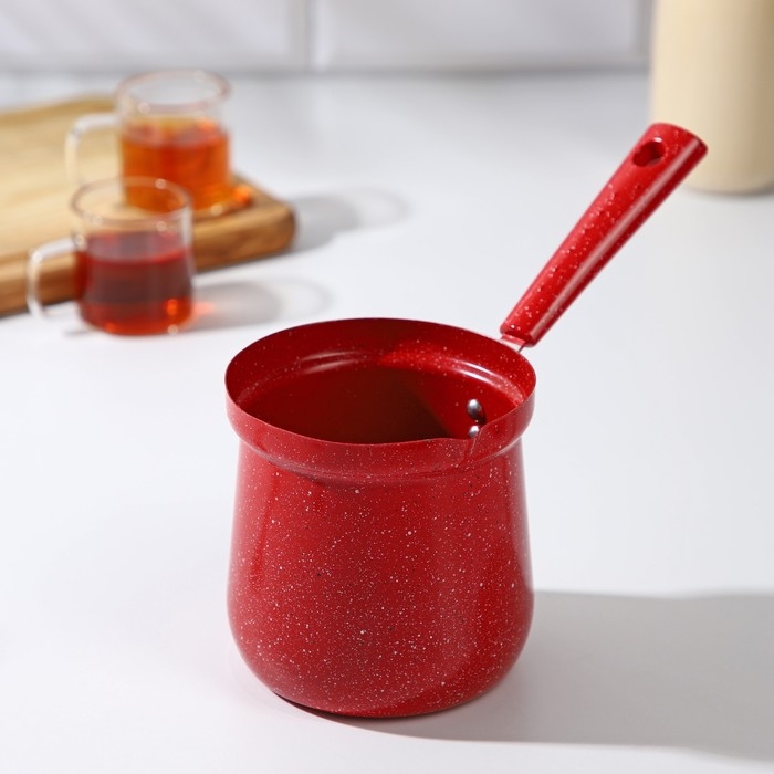 Турка для кофе Доляна «Мрамор рэд», 800 мл, d=10 см, антипригарное покрытие, индукция, красная Турка для кофе Доляна «Мрамор рэд», 800 мл, d=10 см, антипригарное покрытие, индукция, красная