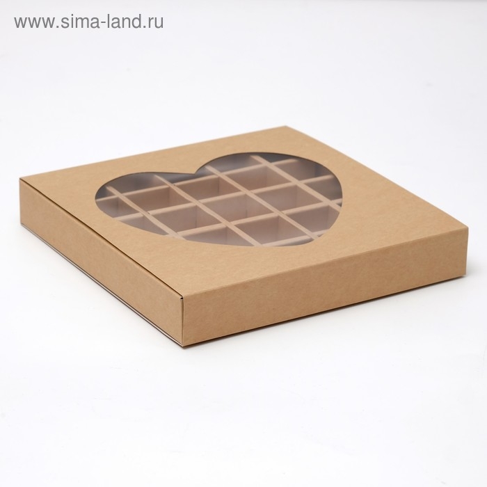 Кондитерская коробка для конфет 25 шт  Кондитерская коробка для конфет 25 шт "Сердце", крафт, 22 х 22 х 3,5 см