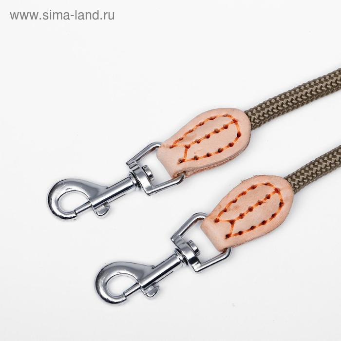 Поводок 8 мм со своркой на 2 собак, полиэстер и натуральная кожа, 73 + 2х57 см, бежевый Поводок 8 мм со своркой на 2 собак, полиэстер и натуральная кожа, 73 + 2х57 см, бежевый