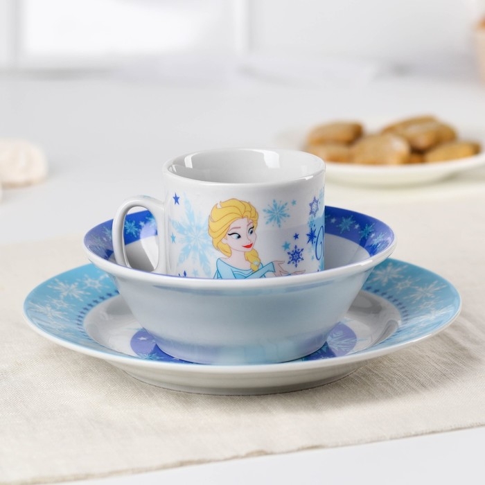 Набор посуды, 3 предмета: кружка 200 мл, тарелка 17 см, салатник 350 мл, Холодное сердце Набор посуды, 3 предмета: кружка 200 мл, тарелка 17 см, салатник 350 мл, Холодное сердце