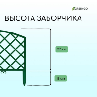 Ограждение декоративное, 35 × 220 см, 5 секций, пластик, зелёное, ROMANIKA, Greengo