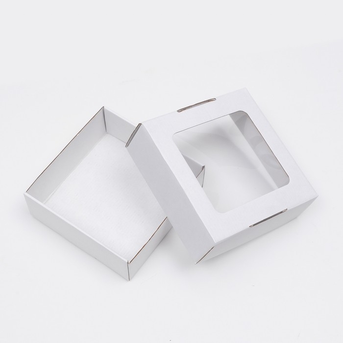 Коробка самосборная, с окном, крафт, белая, 16 х 16 х 6 см Коробка самосборная, с окном, крафт, белая, 16 х 16 х 6 см