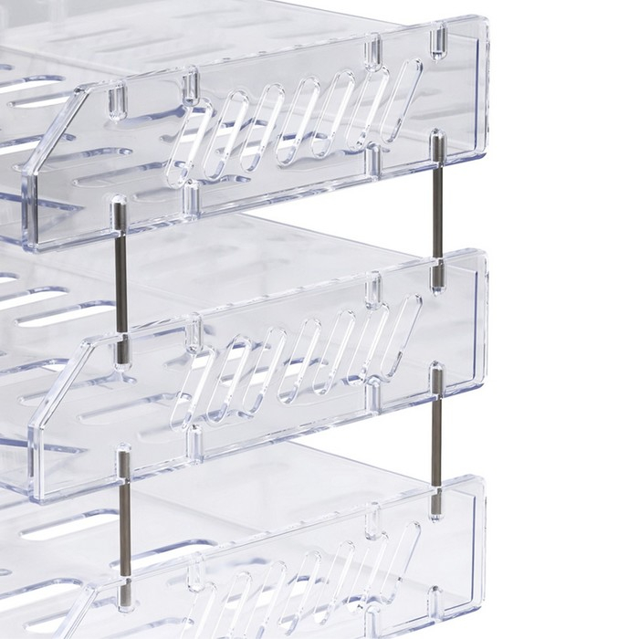 Набор лотков для бумаг горизонтальных с широкой загрузкой,  Набор лотков для бумаг горизонтальных с широкой загрузкой, "Сити", 3 шт., на металлических стержнях, прозрачный