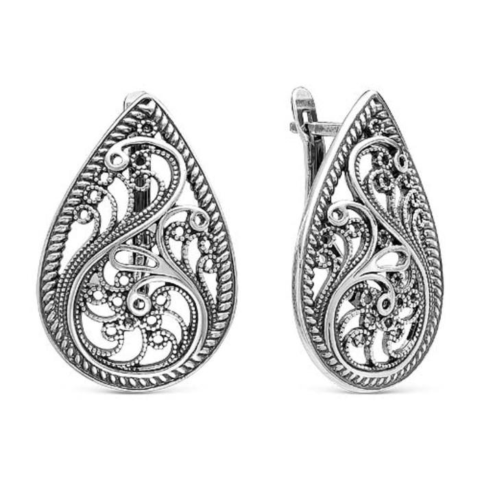 Серьги «Капель», посеребрение с оксидированием Серьги «Капель», посеребрение с оксидированием