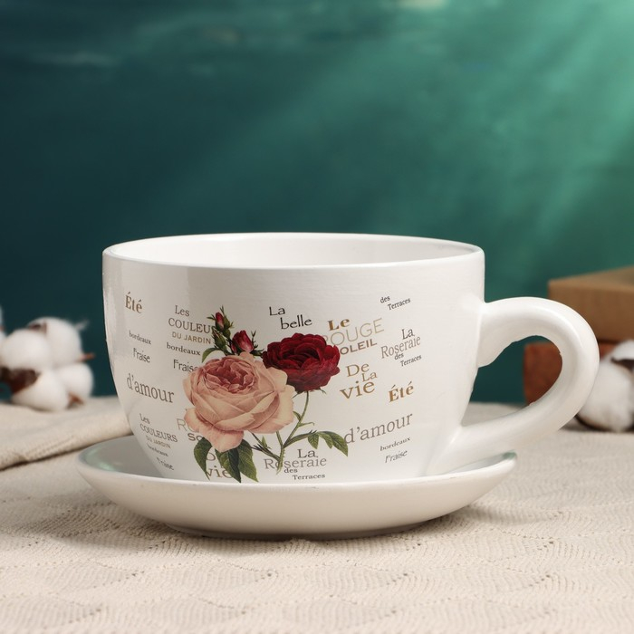 Горшок в форме чашки Горшок в форме чашки "Эмма" цветы, 19х15х10см