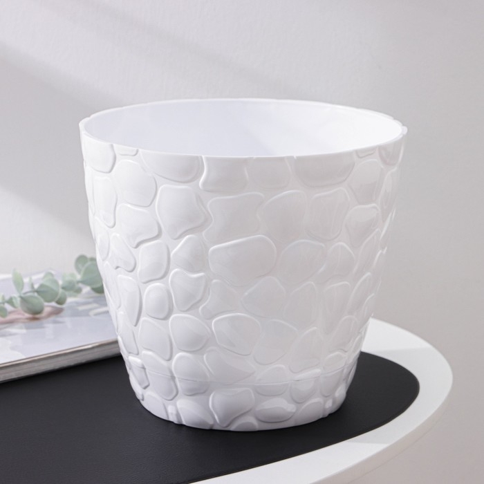 Горшок для цветов с поддоном «Камешки», 5 л, пластик, белый Горшок для цветов с поддоном «Камешки», 5 л, пластик, белый